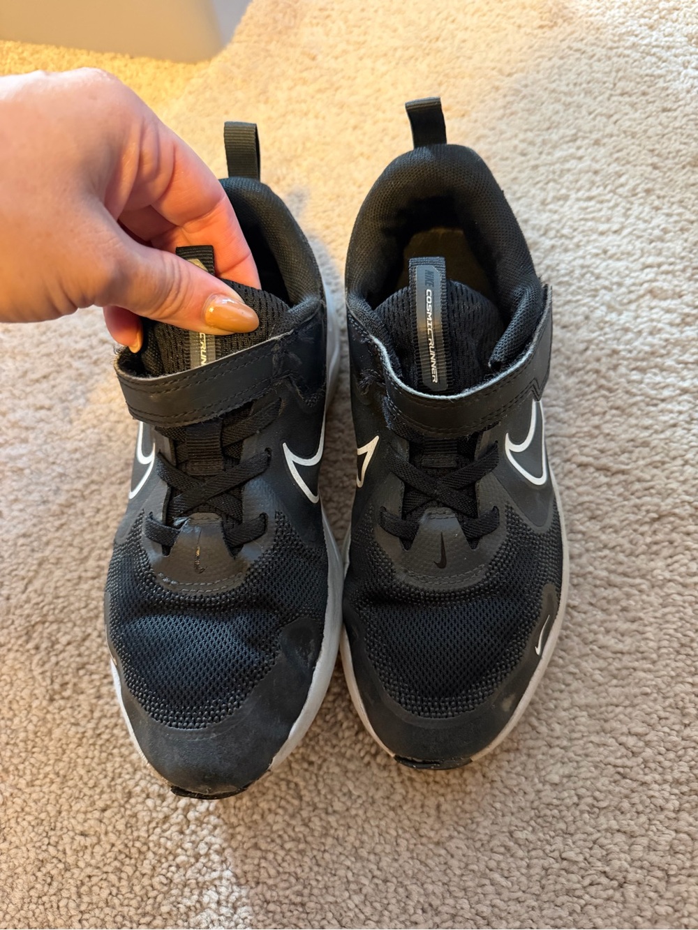 Nike Black and White Kids Hook-and-Loop Sneakers